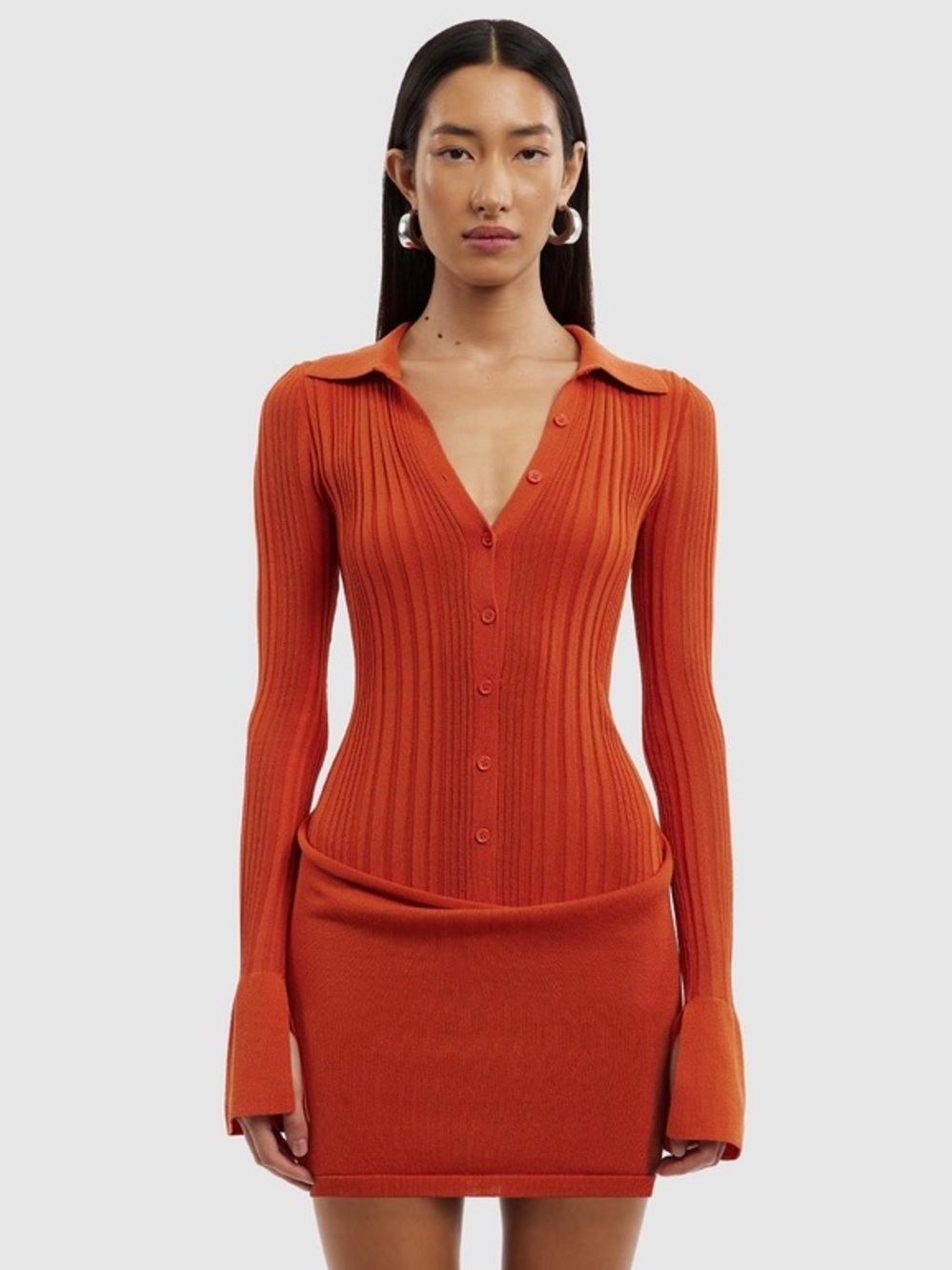 Significant Other Yasmine Persimmon Orange Ribbed Knit Mini Dress Size 6